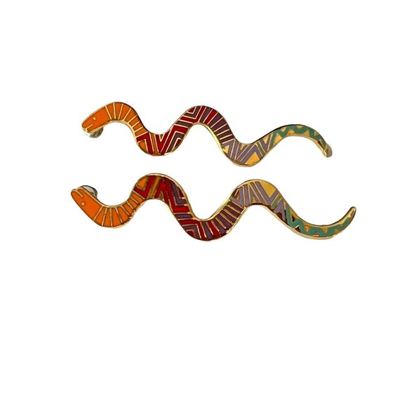 Vintage Laurel Burch Snake Pin Brooch Earrings Cloisonne Rainbow Multico… - Picture 5 of 10
